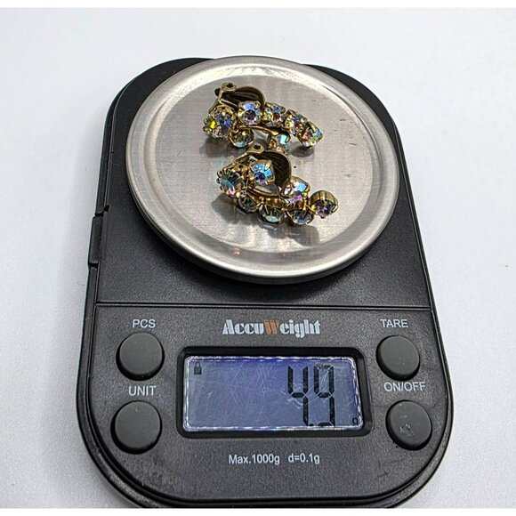 1950s Aurora Borealis Rhinestones Clip-On Earrings Drop Cluster Western Germany - Picture 10 of 10